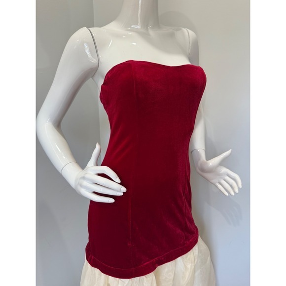 Commense Semi-Sheer‎  Velvet Strapless Red Corset Tulle Dress Formal Party Prom - Picture 4 of 8